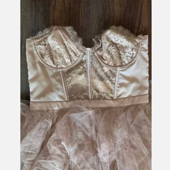 For Love & Lemons X REVOLVE Warm Taupe Nude Lace Strapless Bustier Dress - Picture 4 of 6